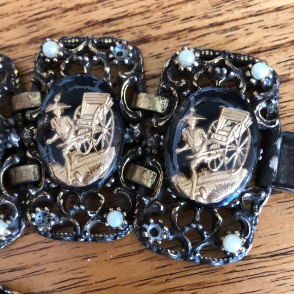 Vintage Intaglio Cabochon Link Bracelet/Earrings-Selro Selini?  Rickshaw - Picture 5 of 17